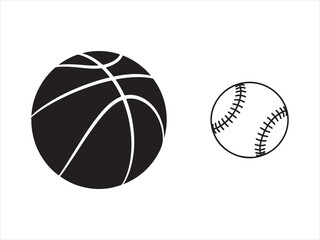 Basketball and Baseball Silhouette: Classic Sports Ball Icons Vector Set
