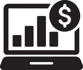Black laptop vector icon for digital business technology and online work