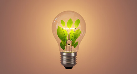 light bulb with green leaves growing inside