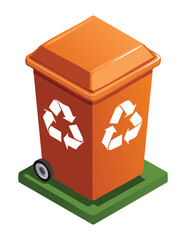 Orange Recycling Bin with Green Base