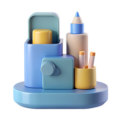 3d icon of modern school desk set up on a transparent background