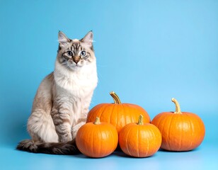 Cat and Pumpkins on Blue (1)