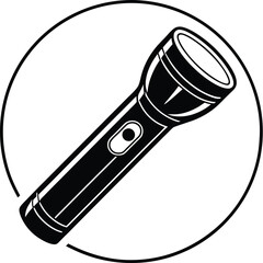 Flashlight symbol icon, torch light vector, handheld lamp silhouette, minimal lighting design, black utility graphic