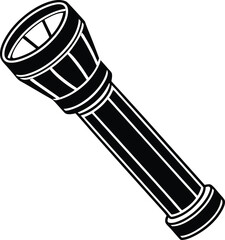 Flashlight symbol icon, torch light vector, handheld lamp silhouette, minimal lighting design, black utility graphic