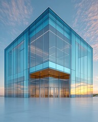 Fototapeta premium Modern glass building at dawn