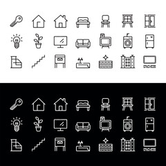 Apartment, flat, house, architecture, property, building, residential. Set of line vector icons. Illustration