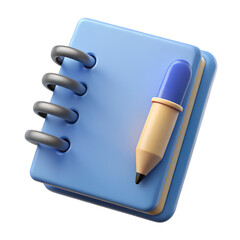 3d notebook and pen on a transparent background
