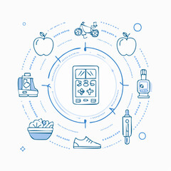 Healthy Lifestyle choices represented in an illustrative style, with interconnected symbols promoting wellbeing