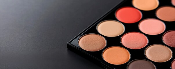 makeup colorful tone A close-up of a makeup palette featuring various shades of blush and eyeshadow on a dark background.