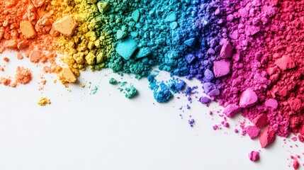 makeup colorful tone Colorful powder scattered on a surface, showcasing a gradient of hues from orange to purple.