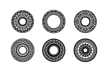 Set of ancient Greek round pattern silhouette vector illustration