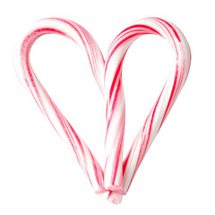 Fototapeta premium Two candy canes forming a heart shape, red and white stripes, transparent background, festive holiday treat, sweet confectionery, Christmas candy, winter holidays,