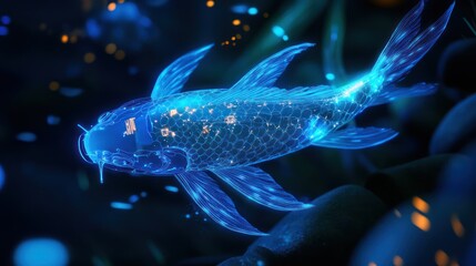 Luminous Koi: Digital Art of a Bio-luminescent Fish