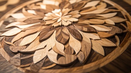 Intricate Wooden Floral Marquetry: A Masterpiece of Craftsmanship