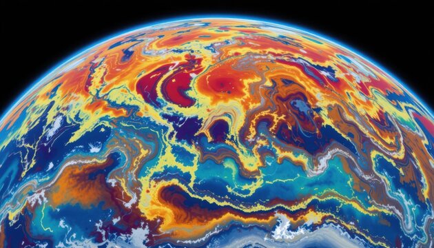 El planeta Tierra visto a trav&eacute;s de un mapa de calor t&eacute;rmico, variaciones clim&aacute;ticas en colores vivos y diferencias de temperatura atmosf&eacute;rica