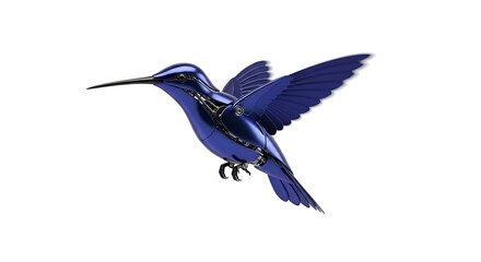 Obraz premium A blue hummingbird mechanical robot bird flying animal wildlife metal machine design on a white background