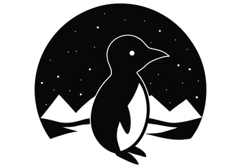 Penguin Chick Silhouette Snowy Antarctic silhouette on white background