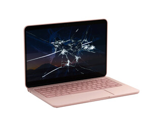 3d Rendered Broken Screen Laptop Isolated on white background - Cracked and Smashed Screen Laptop