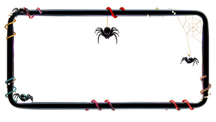 frame edge with black spider with red eyes scary hunter for holloween 3D rendering