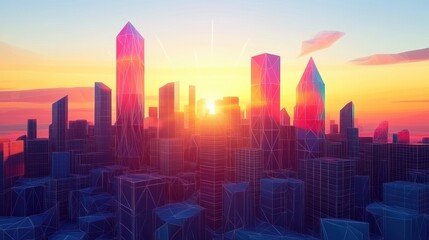 Sunrise Metropolis: A Low-Poly Cityscape at Dawn