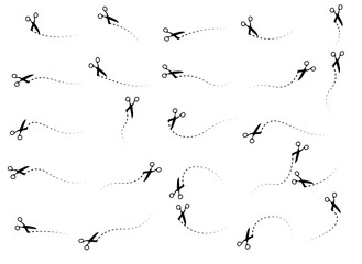 Set of Doodles Art of Scissor Cutting Lines - Different Shapes of Arrow Designs with Dotted Lines