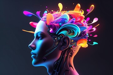 Vibrant abstract head colorful brain art design
