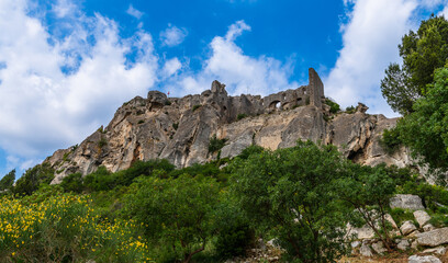 Ruined castle in the village of Les Baux de Provence, in the Bouches du Rhône, in Provence, France