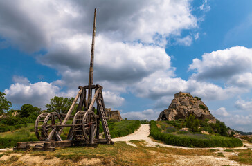 Catapult in the castle of Baux de Provence, Bouches du Rhône, Provence, France