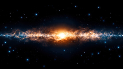 Vibrant galactic core radiates intense light, surrounded by colorful nebulae and scattered stars in vastness of space, evoking sense of cosmic wonder