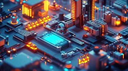 Obraz premium Futuristic Tech Cityscape: A Cyberpunk Microcosm