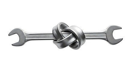 Silver wrench tool knotted metal knot repair equipment maintenance spanner fix tighten loosen bolt nut 3d render