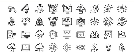 Business strategy innovation technology icons set