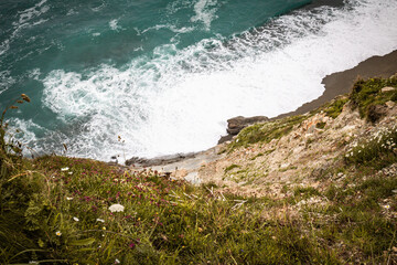 scenic view from a steep cliff above the atlantic ocean on Saint Jacques pilgrimage