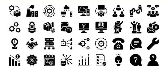 Business technology icons set workflow management data