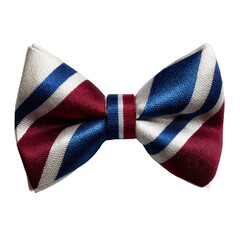 Stylish bow tie featuring red, white, and blue stripes, ideal for formal events, adds elegance and flair to outfits. Isolated on white background or PNG