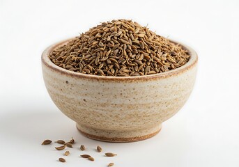 Caraway seeds in a ceramic bowl close up shot