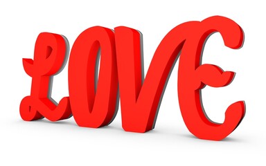 Red 3d word Love with a shadow at the bottom. Feelings and emotions.