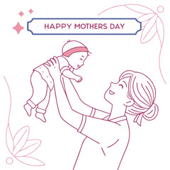 Happy Mother’s Day text with botanical decorations perfect for greeting cards and celebration designs.