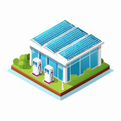 Isometric Solar EV Charging Station with Clean Energy Roof Panels
