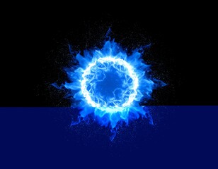 Fiery blue circle on dark