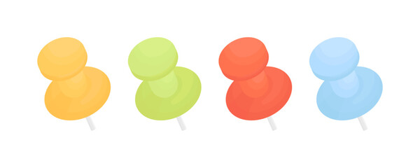 Blue, red, orange, green push pins. Document handling concept