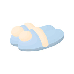 Blue house slippers with a white pom pom. Elements of home comfort.