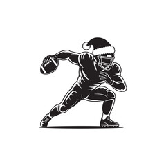 Fototapeta premium American football player silhouette wearing santa hat for holiday sports design