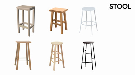 Vector isolated different Bar Stools Set on a white background. Bar Furniture set