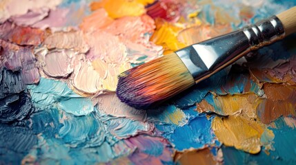 Fototapeta premium Artist's Palette with Paintbrush: A symphony of colors
