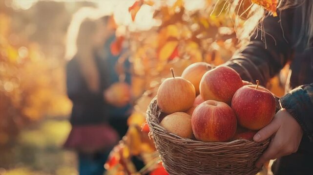 Autumn harvest basket of apples