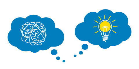 Idea concept, problem solving, creative of simplifying complex process lightbulb, contemplation on messy issue, innovations solution, untangled of problem, creativity opportunity discovery