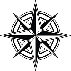 Fototapeta premium Compass rose silhouette, navigation symbol vector, line art compass, directional guide icon, minimal map design