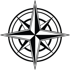 Compass rose silhouette, navigation symbol vector, line art compass, directional guide icon, minimal map design