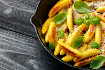 Schupfnudeln, German potato noodles, dumplings in a skillet